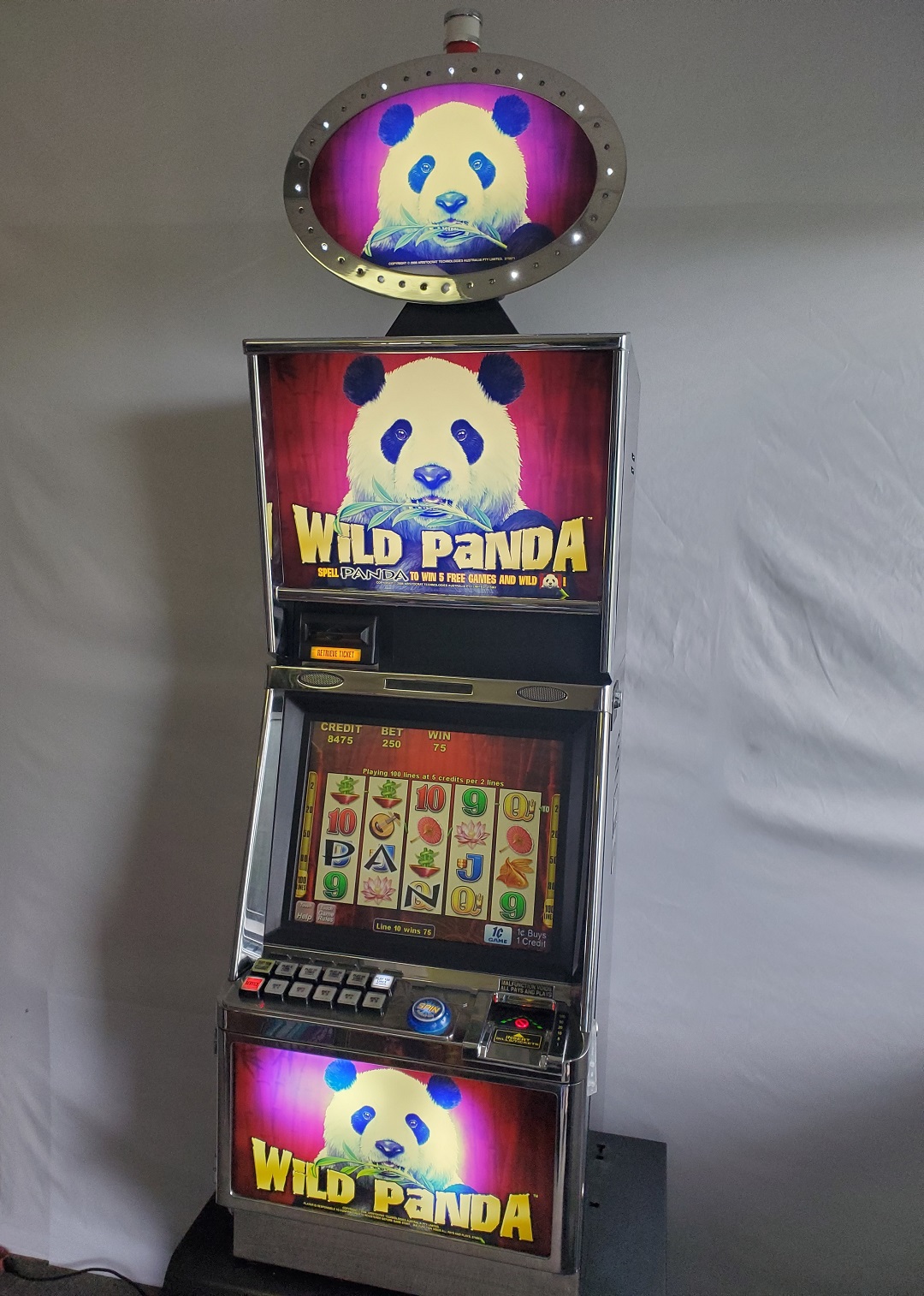 aristocrat-wild-panda-video-slot-machine-with-lighted-topper-for-sale